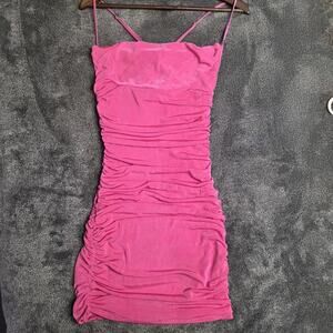 Lucy In The Sky Going Out Dress Clubbing Hot Pink Ruched Mini Dress Size Small